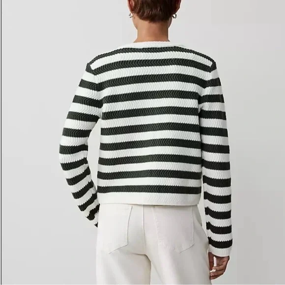 Striped Green and White Cardigan Petite XS NWOT - Picture 4 of 7